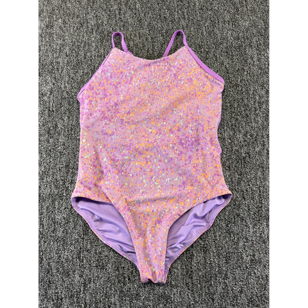 Athleta Girl 12 Purple Splatter One Piece Adjustable Straps Shelf Bra